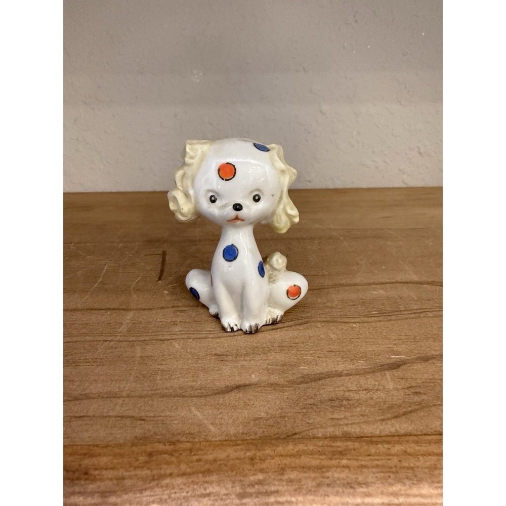 Vintage Porcelain Polkadot Circus Puppy Dog Figurine Made In Japan Tchotchke